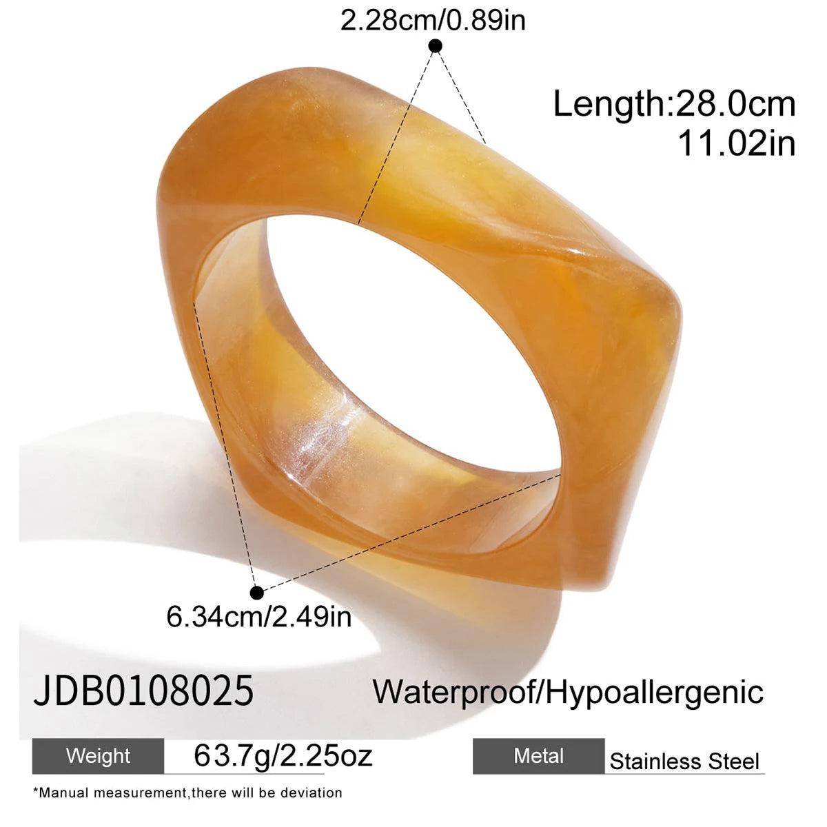 Amber Resin Wide Bracelet — Stainless Steel · PS277