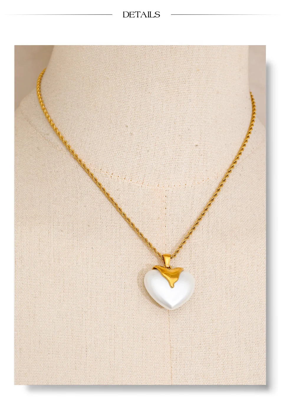 Pearl heart necklace in gold-plated stainless steel with pearl.