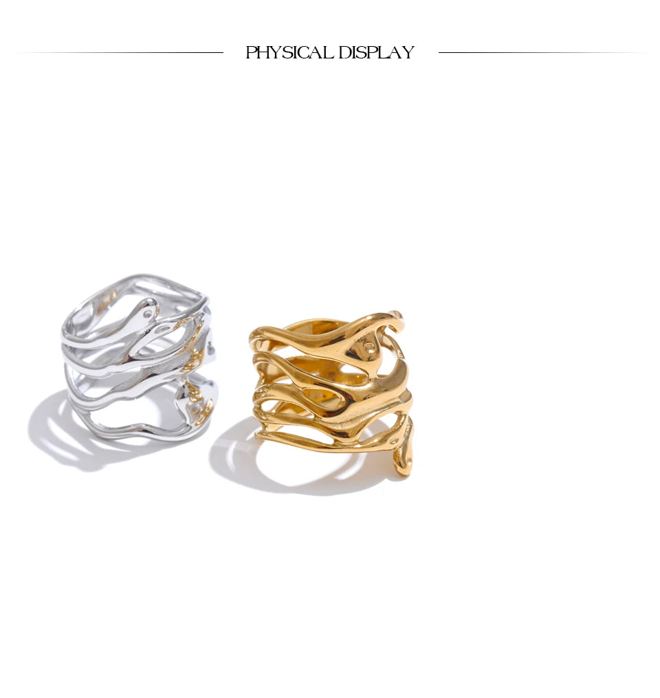 Geometric layered ring in gold-plated 316L stainless steel.