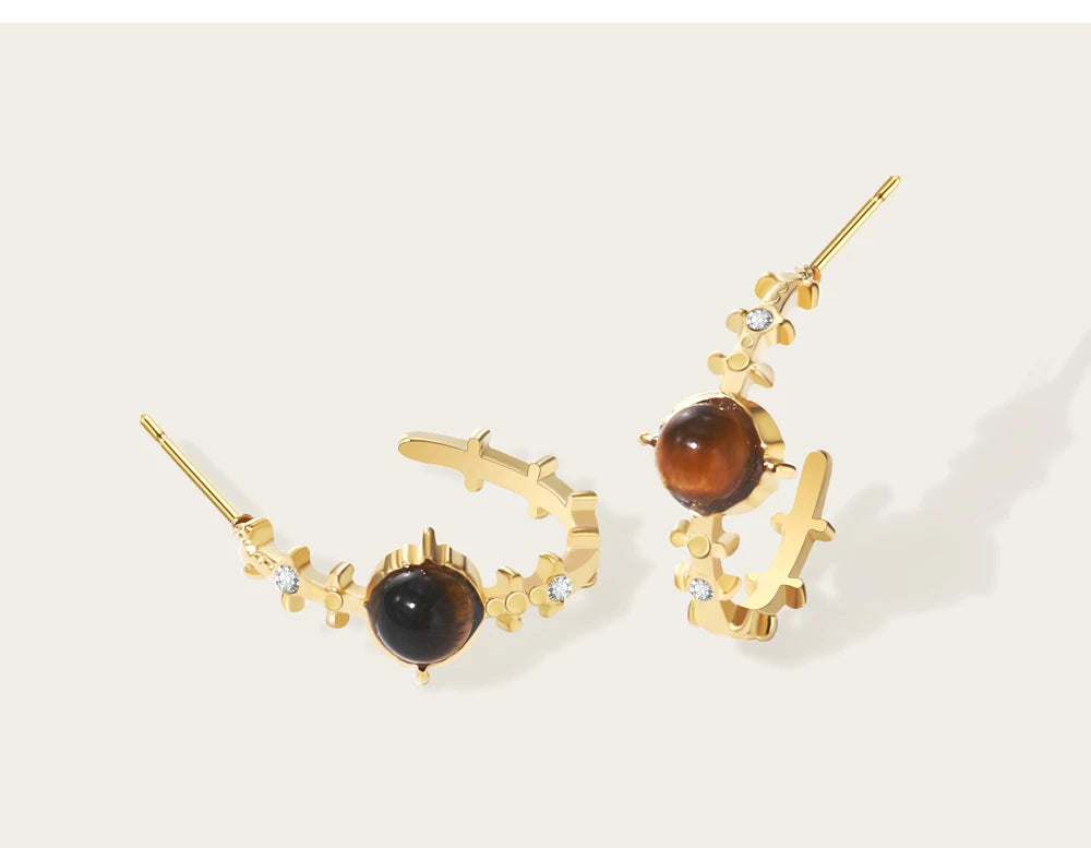 Hoop Earrings Amber Natural Stone Crystal Irregular — 316L Stainless Steel · PS480