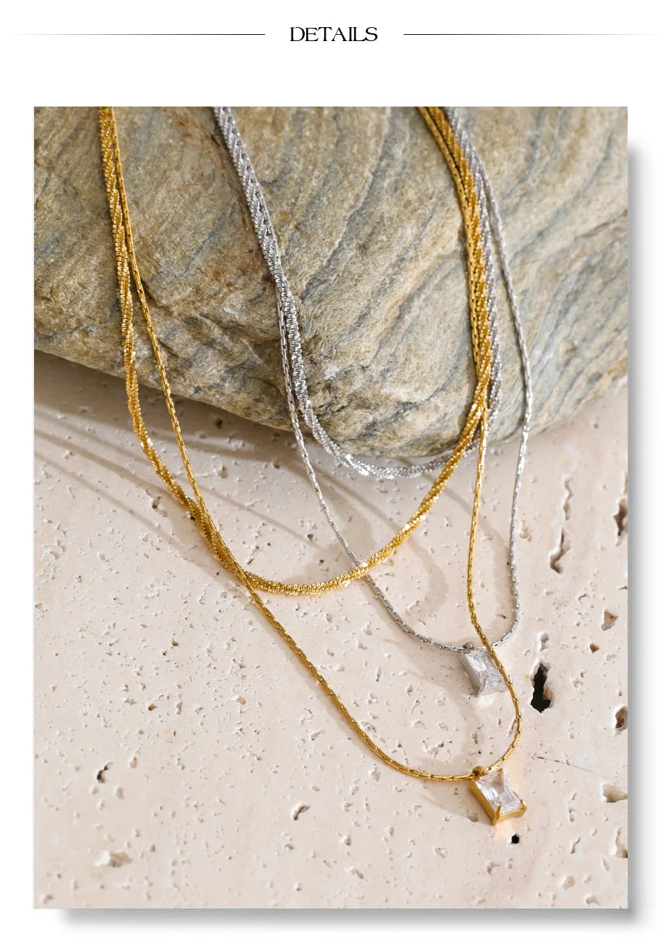 Cubic zirconia geometric chain necklace in gold-plated stainless steel with cubic zirconia.