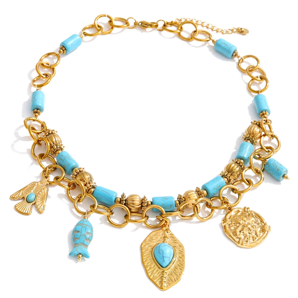 Natural stone geometric necklace in gold-plated stainless steel with natural stone.
