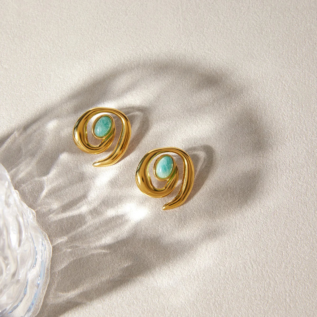 Turquoise Swirl Stud Earrings — Stainless Steel · PS109