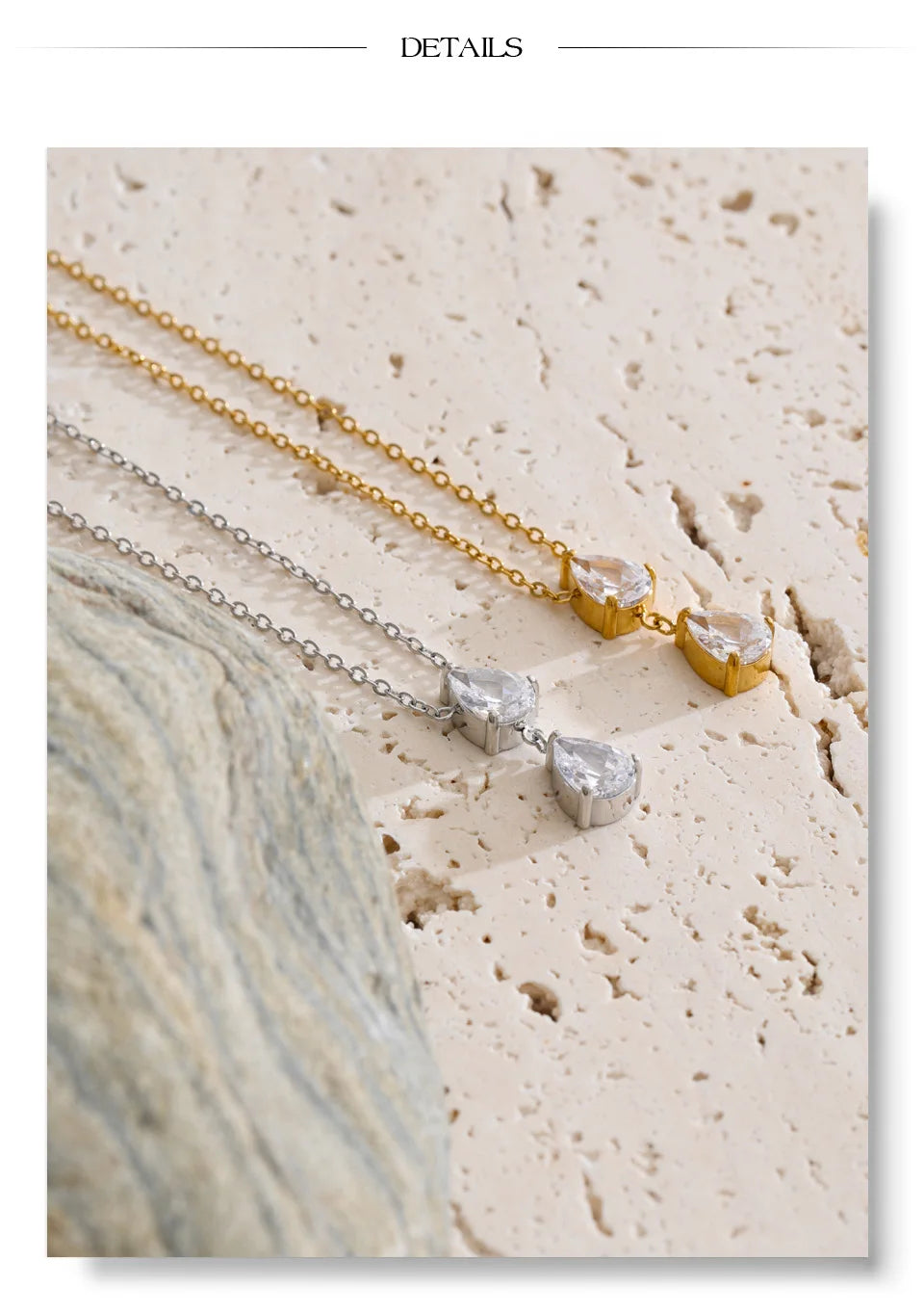 Cubic zirconia geometric necklace in gold-plated stainless steel with cubic zirconia.