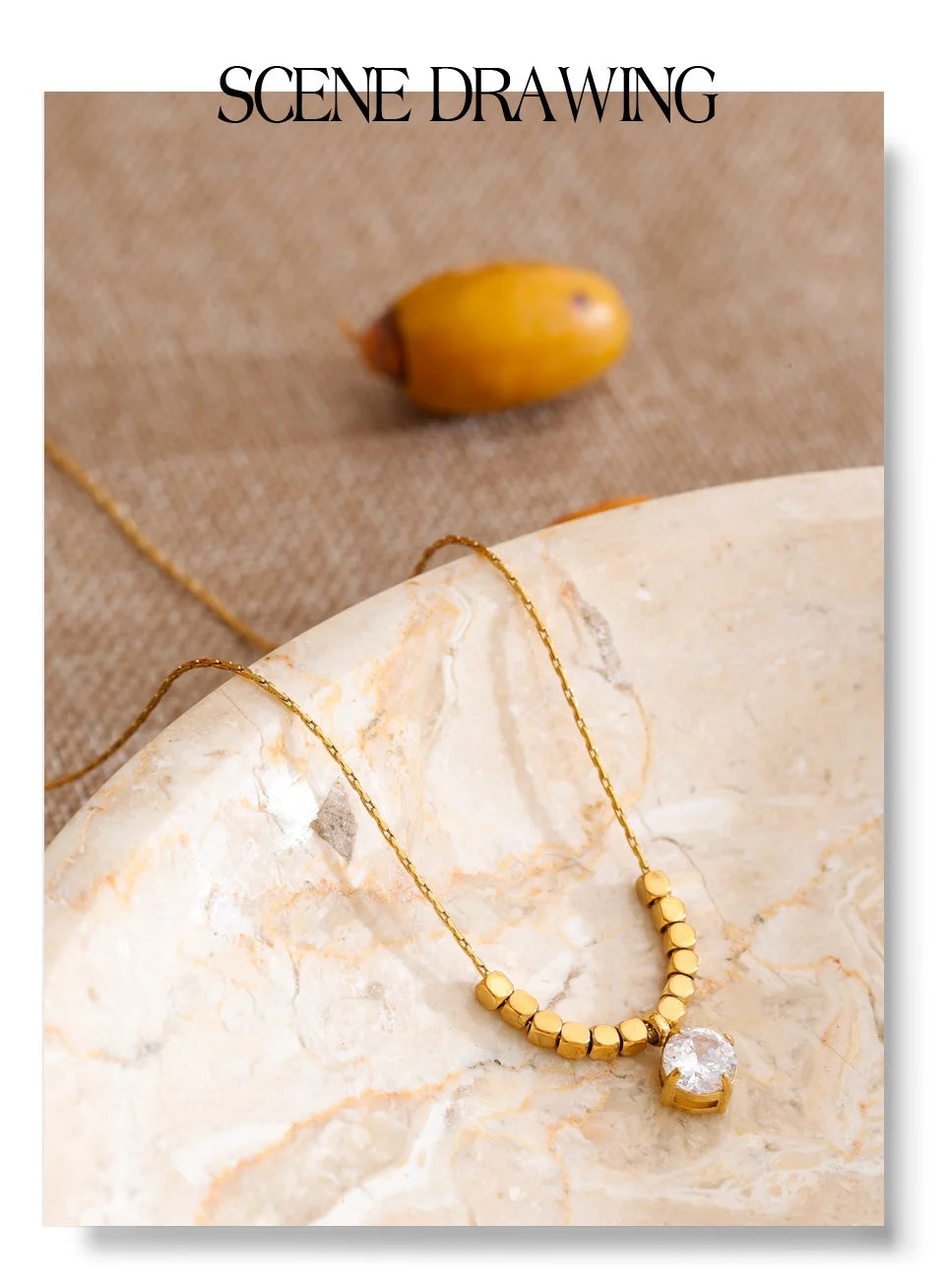 Cubic zirconia beaded geometric necklace in gold-plated stainless steel with cubic zirconia.