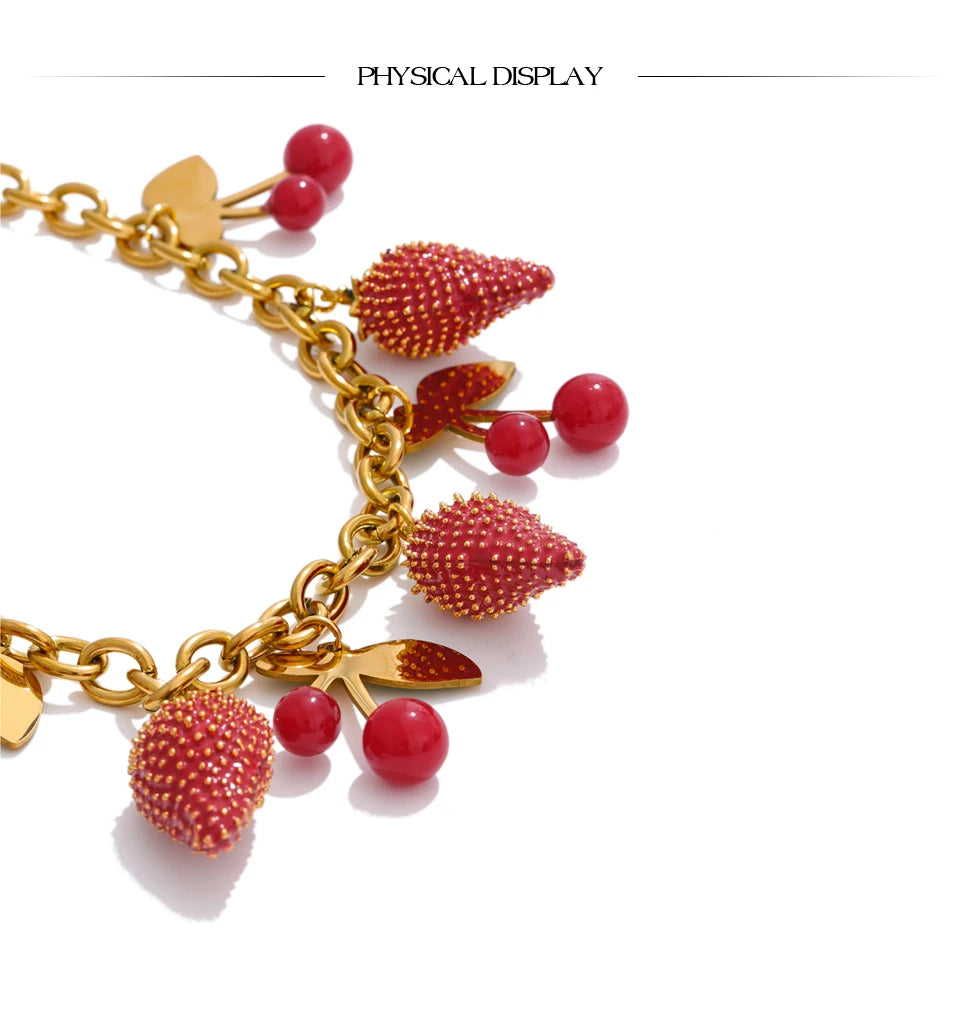 Red acrylic enamel necklace in gold-plated stainless steel with acrylic and enamel.