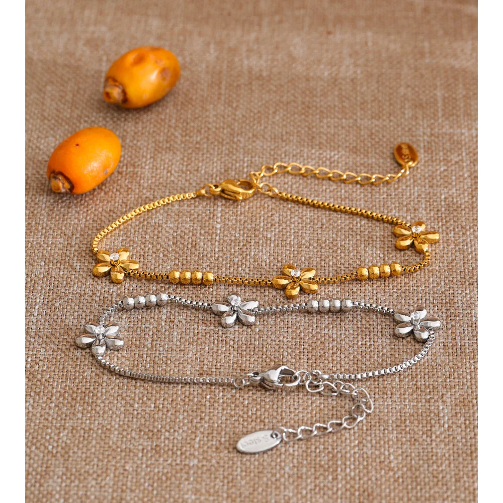 Cubic Zirconia Flower Geometric Bracelet — Gold-Plated Stainless Steel with Cubic Zirconia · PS1032