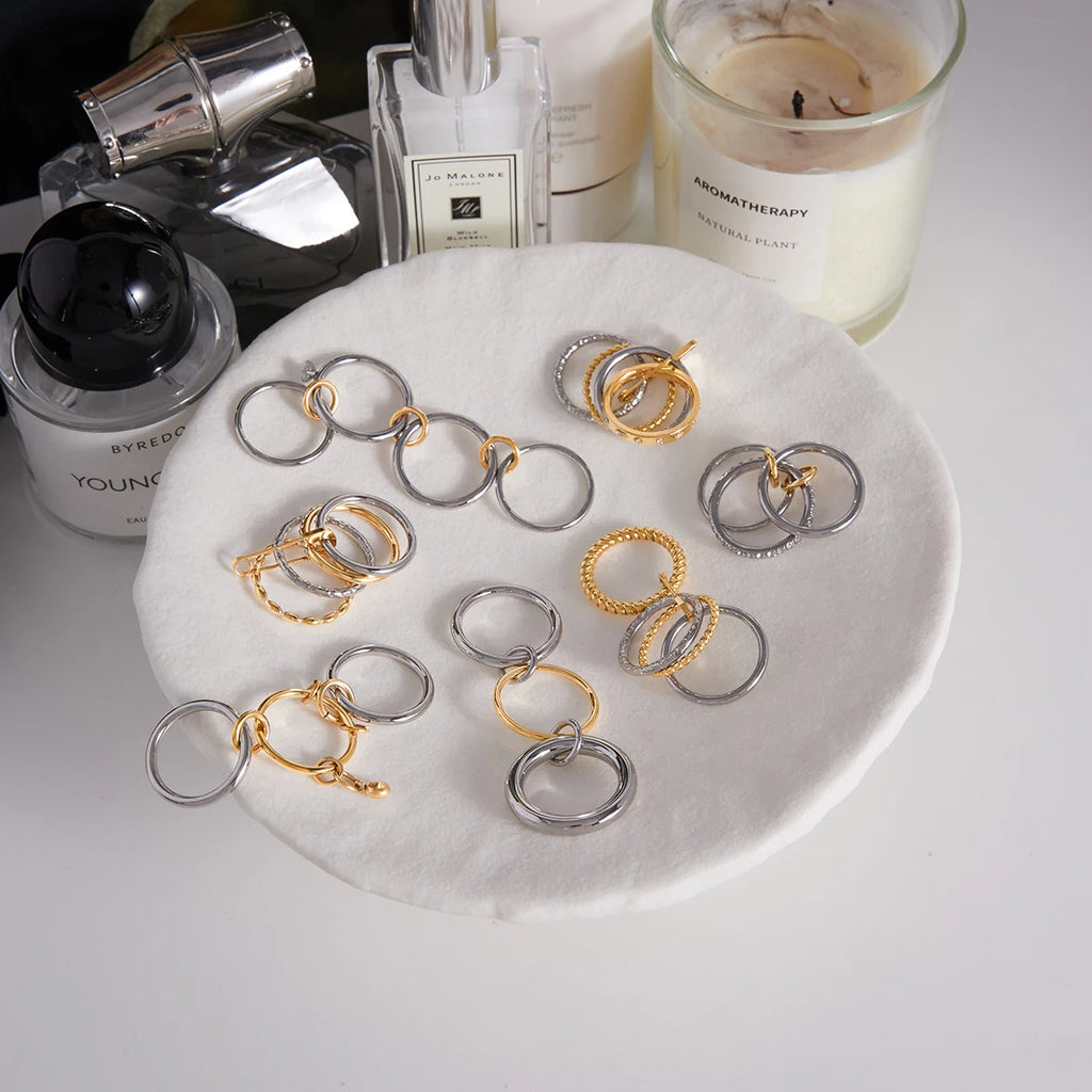Mixed Crystal Ring Stack — Stainless Steel · PS223