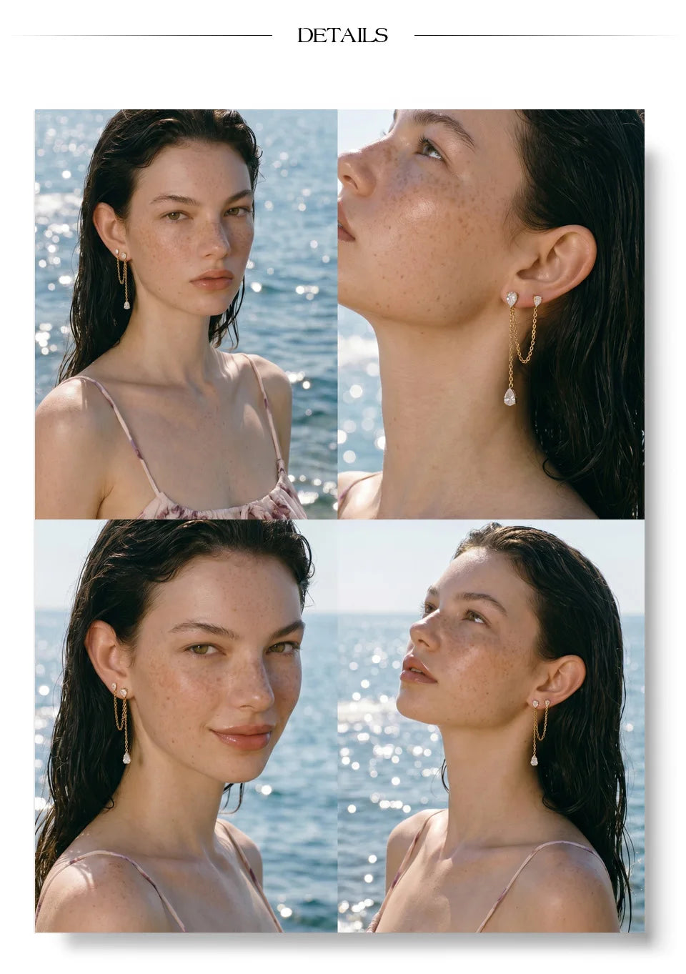 Cubic zirconia chain earrings in gold-plated stainless steel with cubic zirconia.