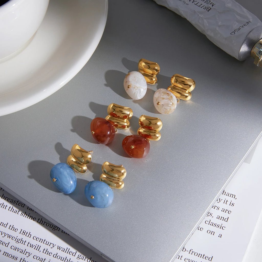 Geometric Resin Drop Earrings — 18K Gold Plated Stainless Steel · JDE0109029