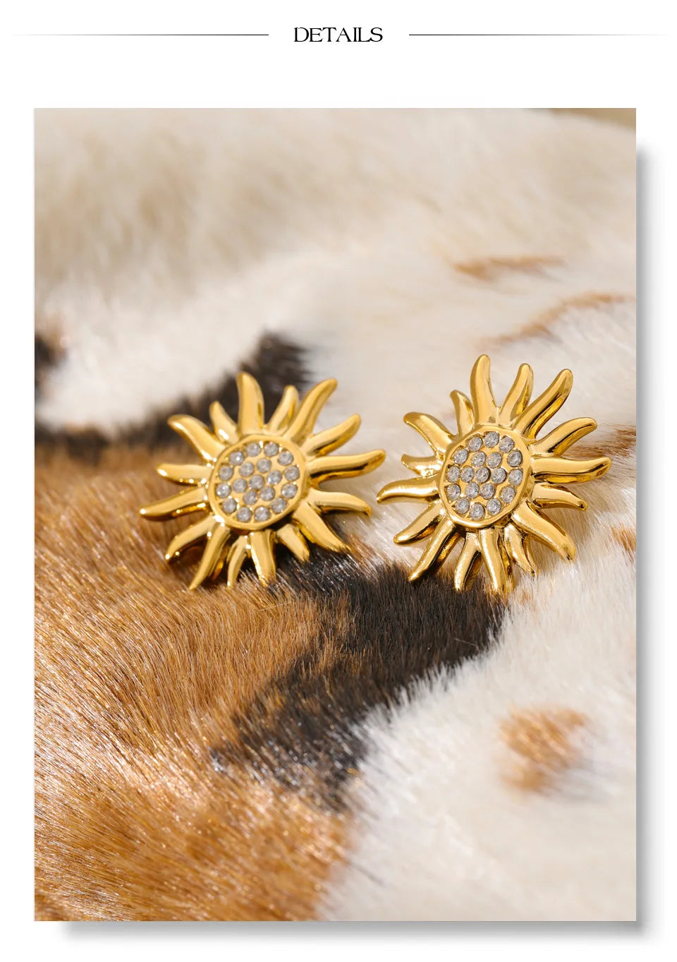 Cubic Zirconia Sun Geometric Earrings — Gold-Plated Stainless Steel with Cubic Zirconia · PS928