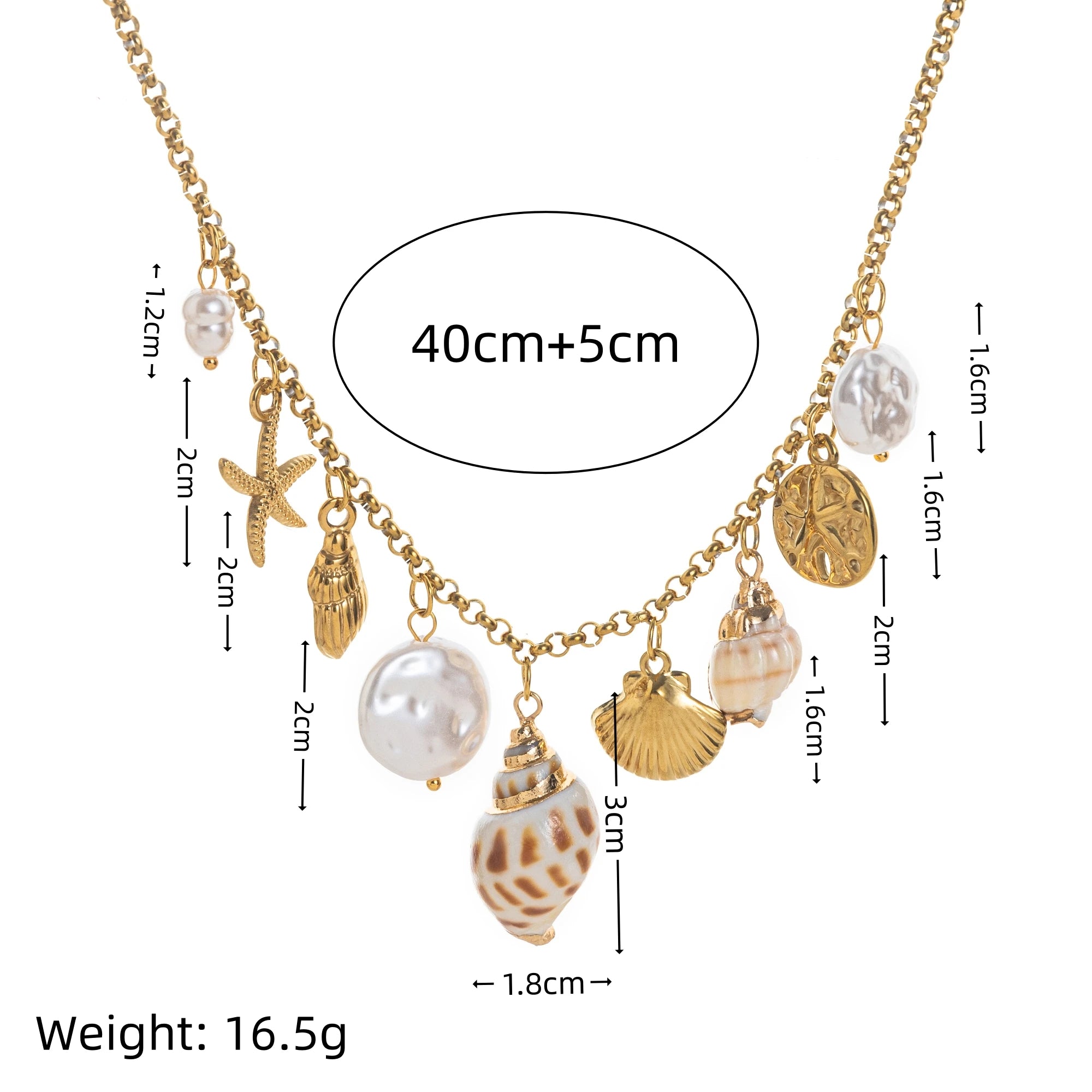 Stainless steel summer beach breeze shell starfish conch pearl necklace vacuum plated 18K gold color retention