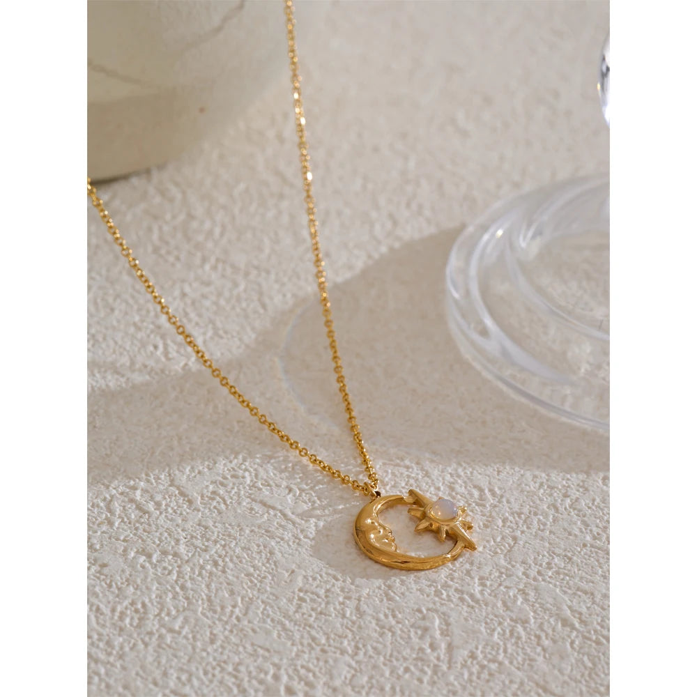 Star moon necklace in gold-plated stainless steel.
