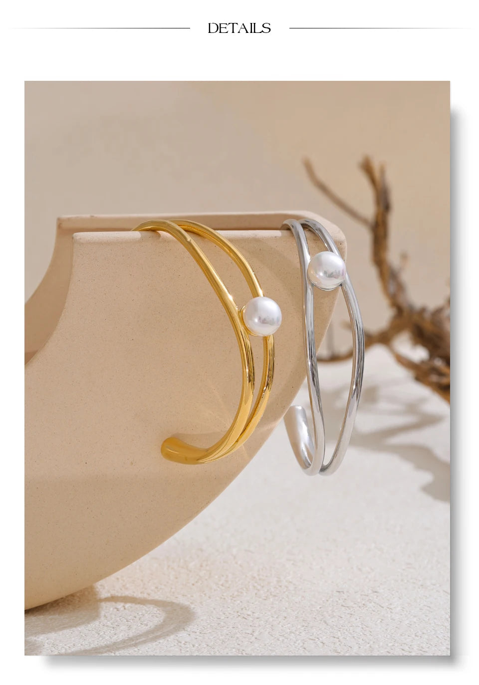 Pearl Geometric Bracelet — Gold-Plated Stainless Steel with Pearl · PS1718