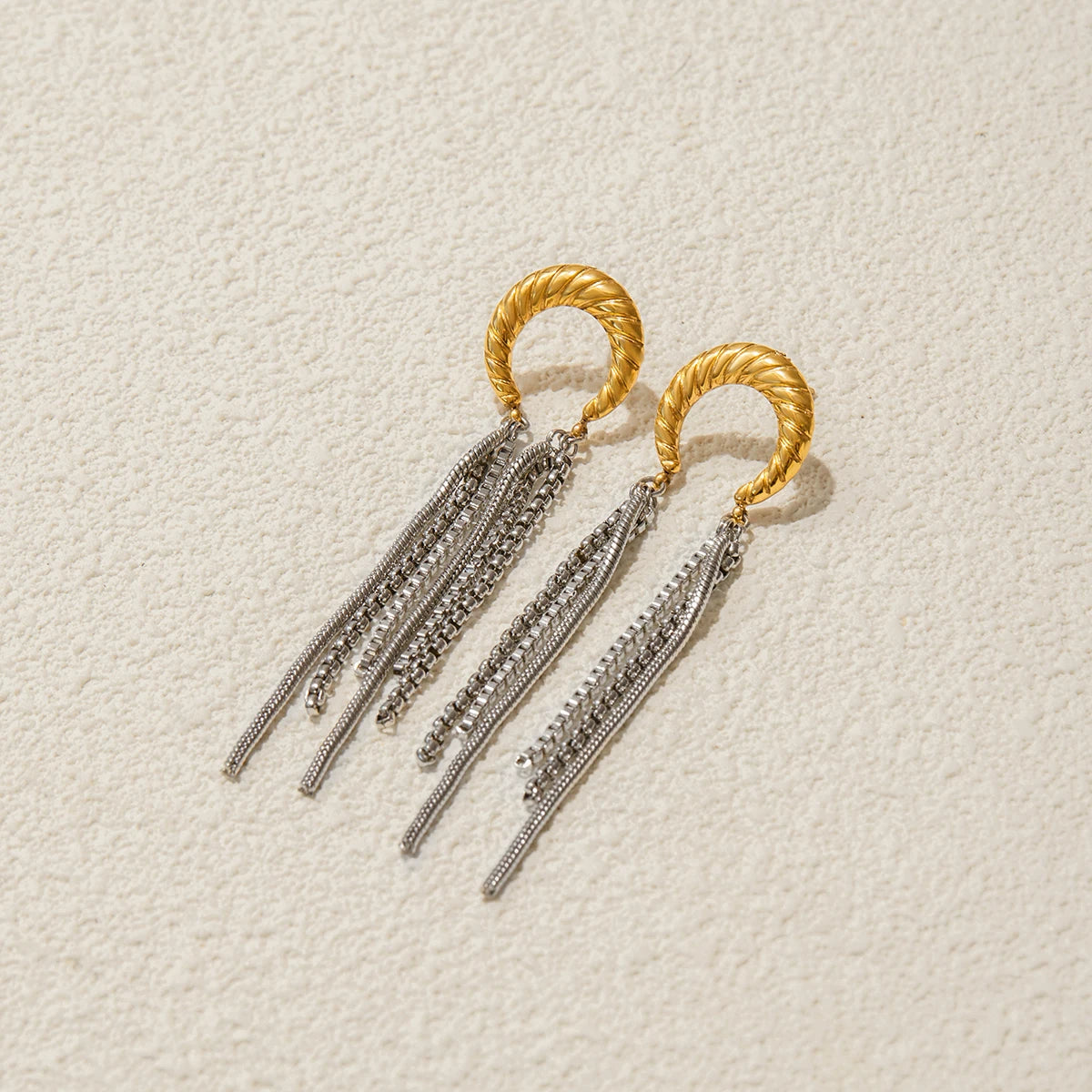 Moon Chain Drop Earrings — Stainless Steel · PS073