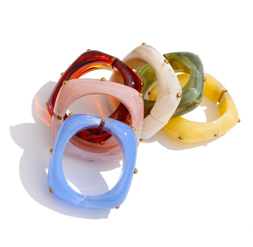 Resin Acrylic Geometric Bracelet — Gold-Plated Stainless Steel with Resin and Acrylic · PS1469