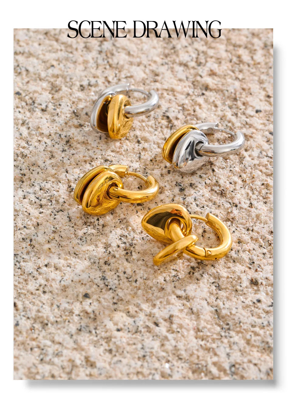 Heart geometric earrings in gold-plated stainless steel.