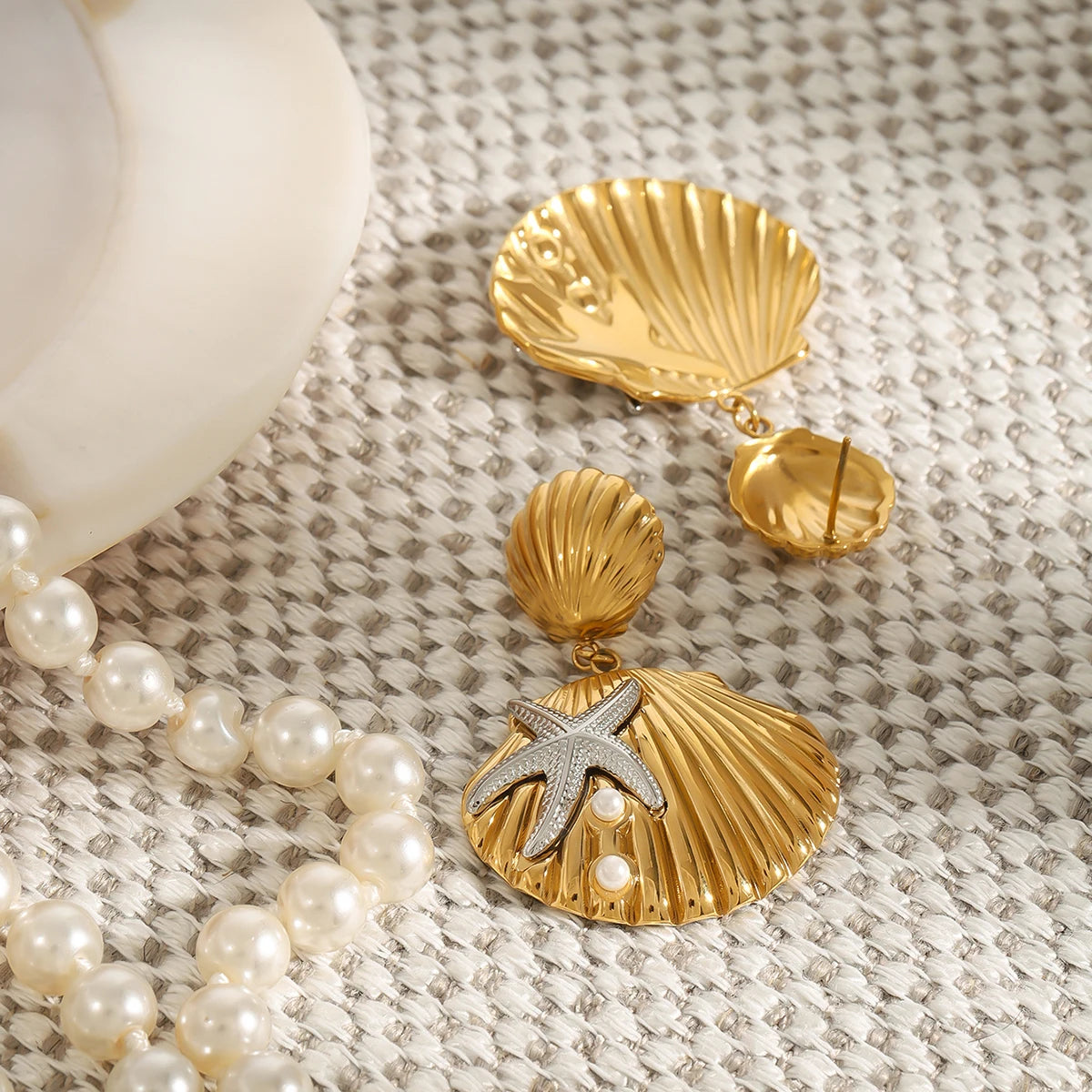 Shell Flower Stud Earrings — Stainless Steel · PS078