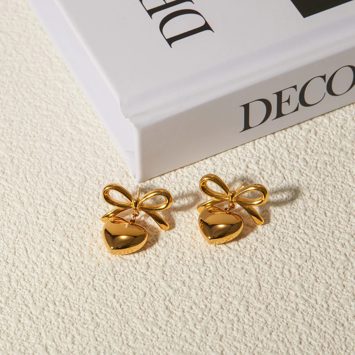 Bow Heart Drop Earrings — Stainless Steel · PS064