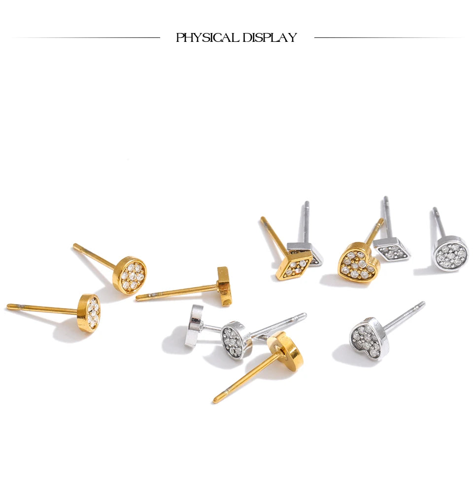 Cubic Zirconia Heart Geometric Earrings — Gold-Plated Stainless Steel with Cubic Zirconia · PS1106