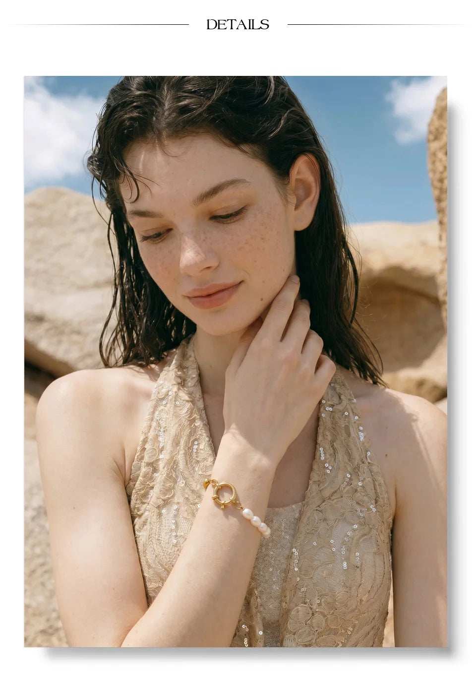 Freshwater Pearl Geometric Bracelet — Gold-Plated Stainless Steel with Freshwater Pearl · PS2057
