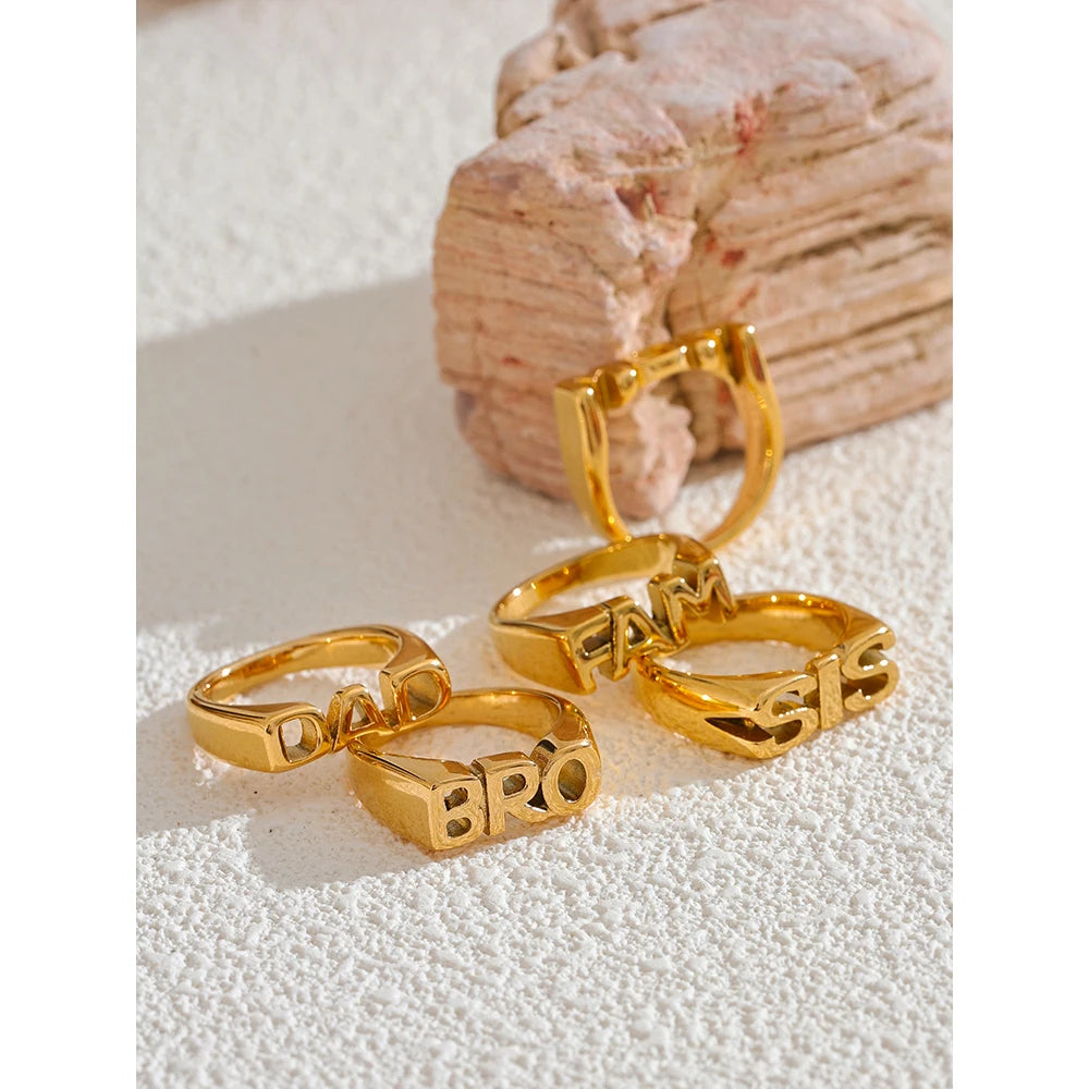 Geometric ring in 18K gold-plated stainless steel.