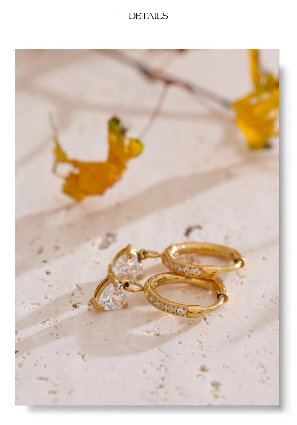 Cubic zirconia heart flower earrings in gold-plated stainless steel with cubic zirconia.