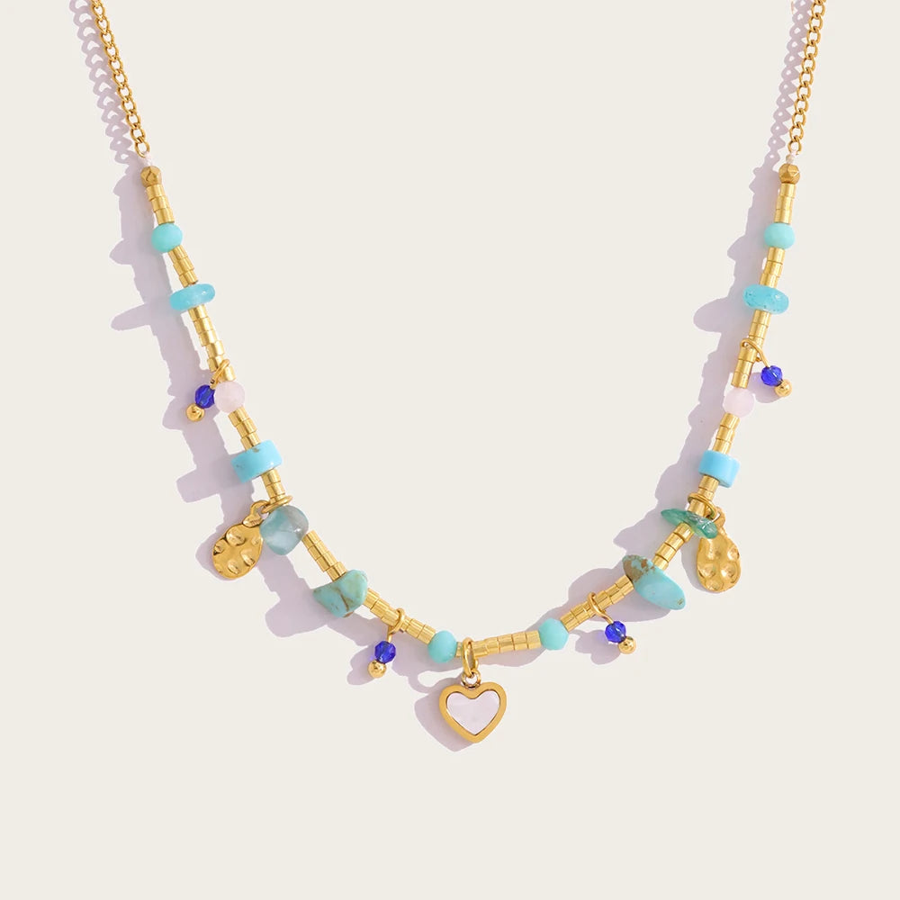 Boho Natural Stone Necklace Vintage Ethnic — 316L Stainless Steel · PS471