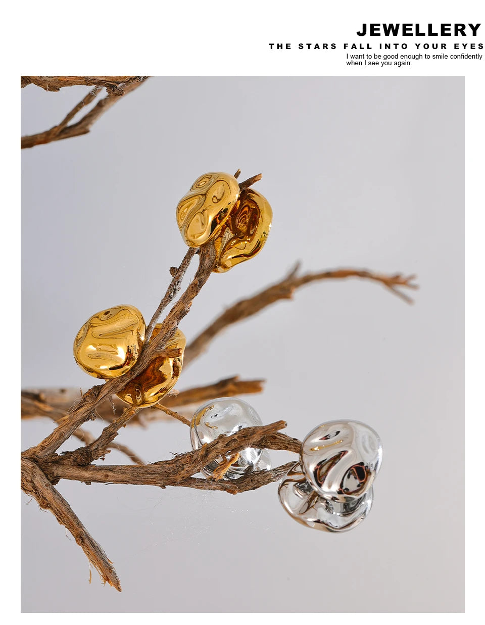 Hammered geometric earrings in gold-plated stainless steel.