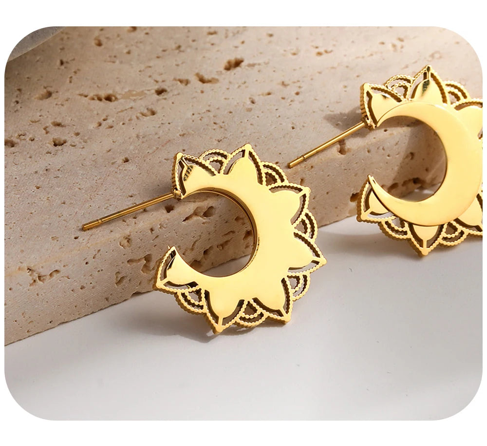 Hoop Earrings Metal C Shaped Geometric — 316L Stainless Steel · PS460