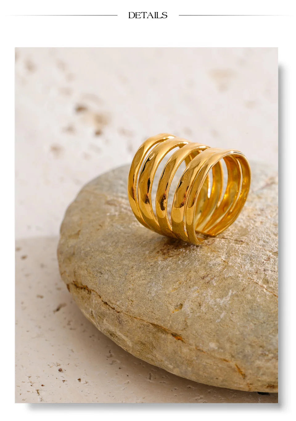 Geometric layered ring in 18K gold-plated stainless steel.