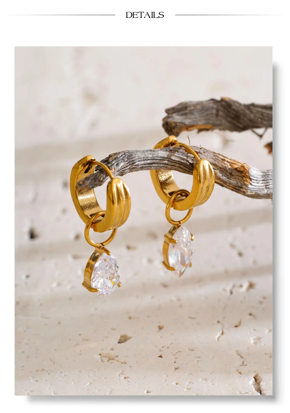 Cubic Zirconia Geometric Earrings — Gold-Plated Stainless Steel with Cubic Zirconia · PS1420