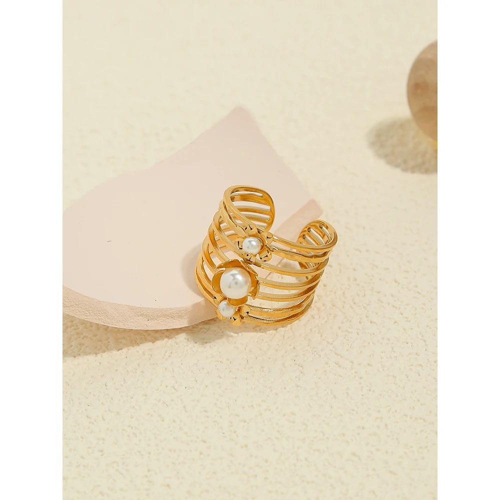 Vintage Pearl Wide Ring — 316L Stainless Steel · PS407