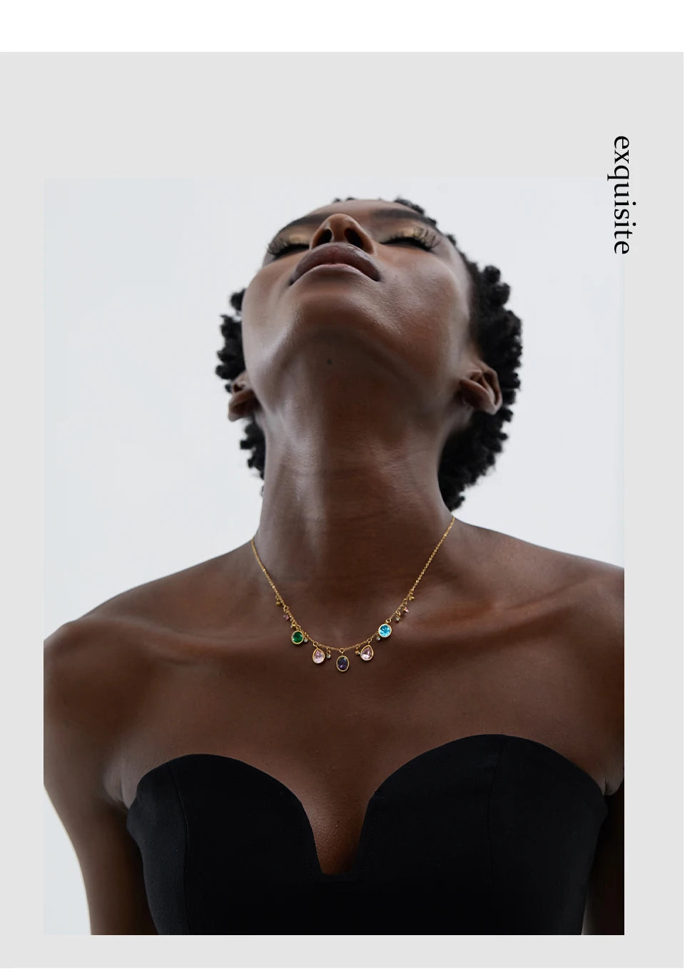 Cubic zirconia multi-color geometric necklace in gold-plated stainless steel with cubic zirconia.