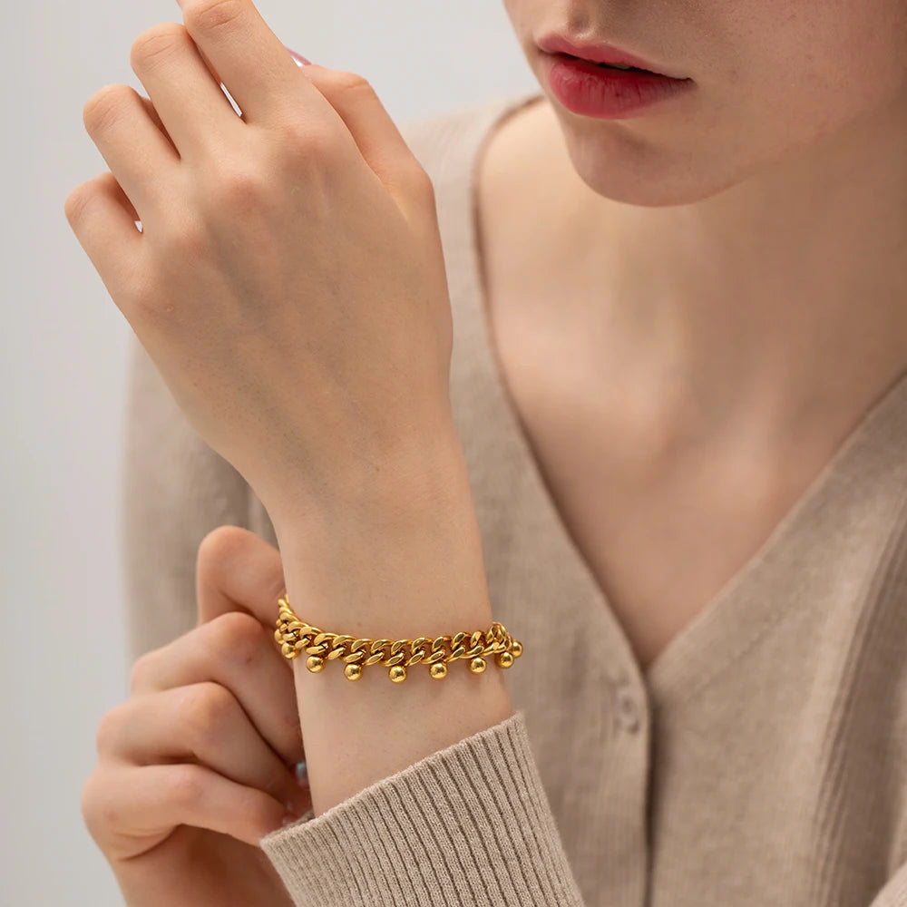 Chunky Bead Chain Bracelet — Stainless Steel · PS013