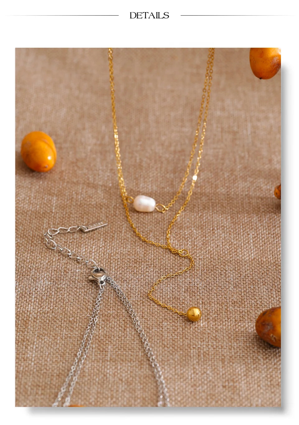Freshwater pearl geometric chain necklace in gold-plated stainless steel with freshwater pearl.
