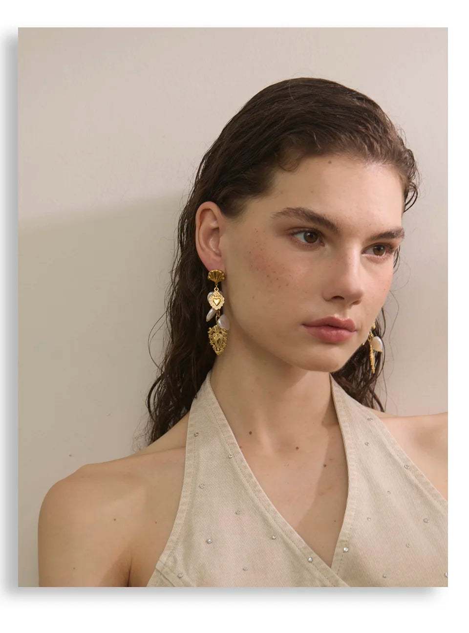 Pearl Heart Earrings — Gold-Plated Stainless Steel with Pearl · PS1587