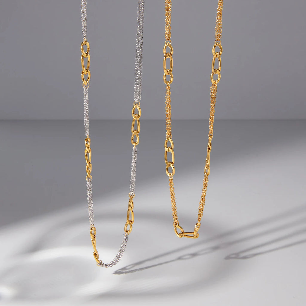 Two-Tone Figaro Chain Necklace — Stainless Steel · PS357