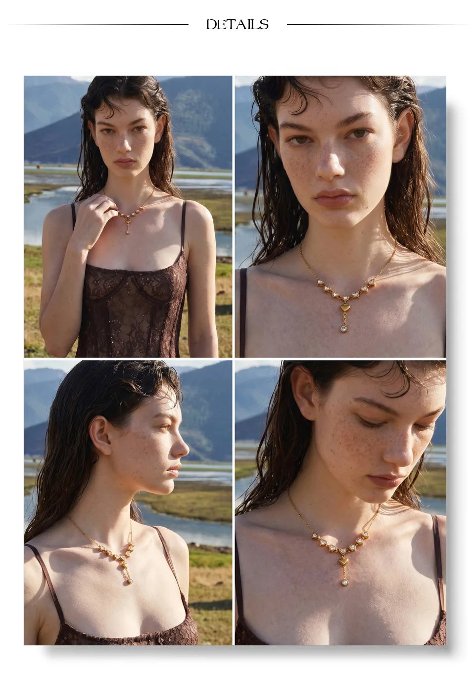 Cubic zirconia heart necklace in gold-plated stainless steel with cubic zirconia.