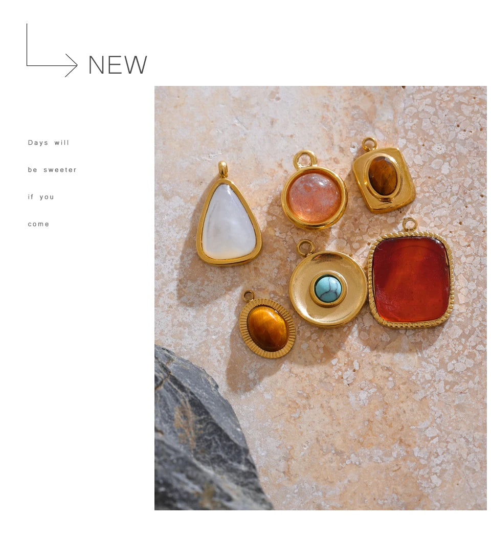 Natural Stone Geometric Earrings — Gold-Plated Stainless Steel with Natural Stone · PS1580