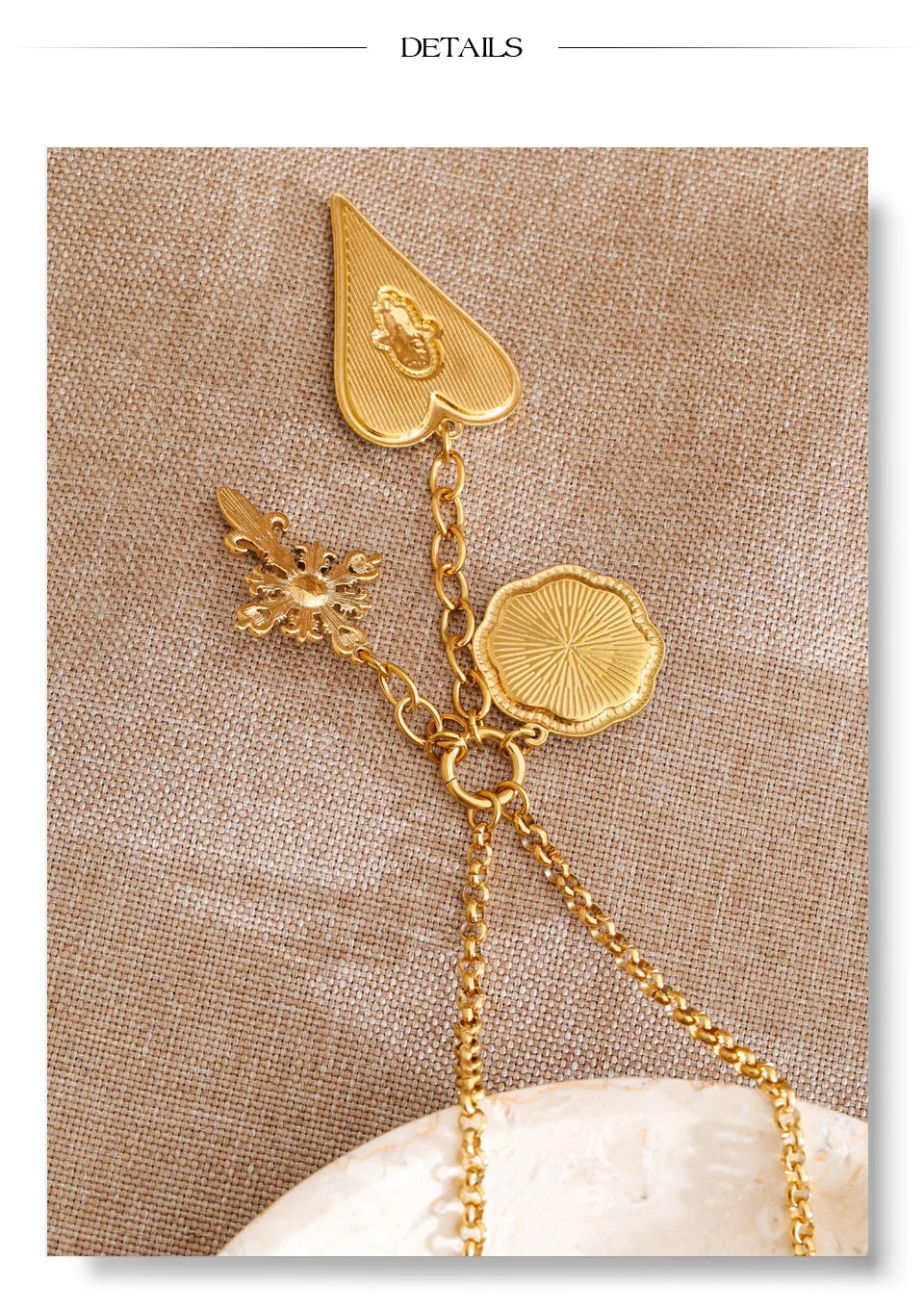 Heart cross necklace in gold-plated stainless steel.