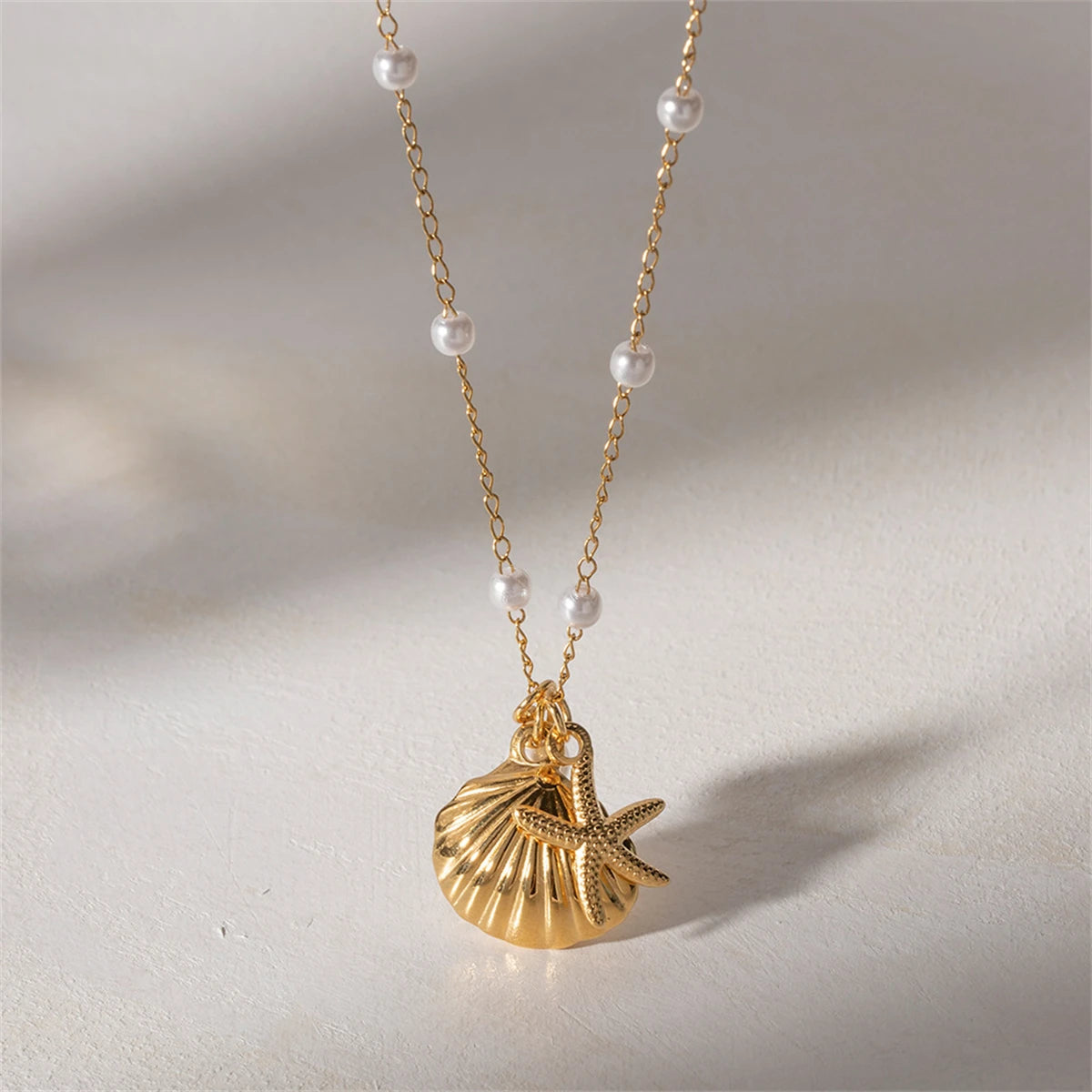 New French Ocean Series Pearl Accessories Fashion Versatile Starfish Shell Necklace Titanium Steel Color Preservation