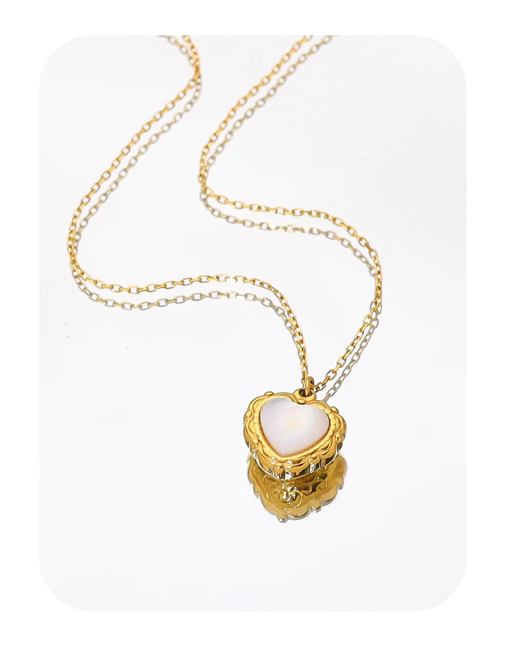 Pendant Necklace White Shell Heart Charm — 316L Stainless Steel · PS413