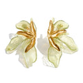 Green resin acrylic earrings in gold-plated stainless steel with resin and acrylic.