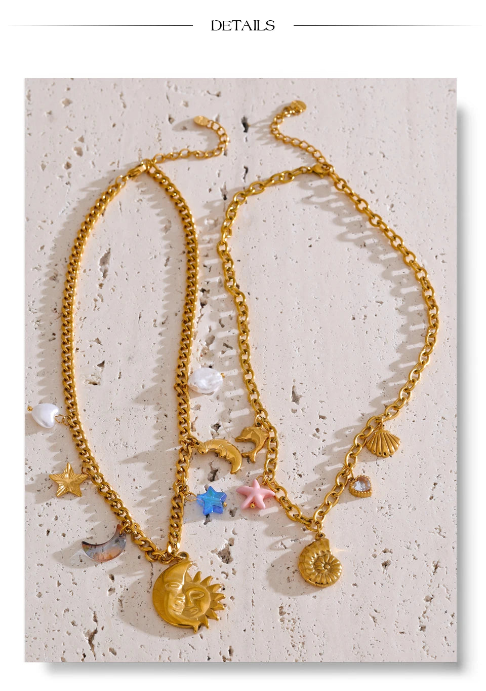 Sun geometric necklace in gold-plated stainless steel.