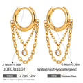 CZ Chain Drop Hoop Earrings — Stainless Steel