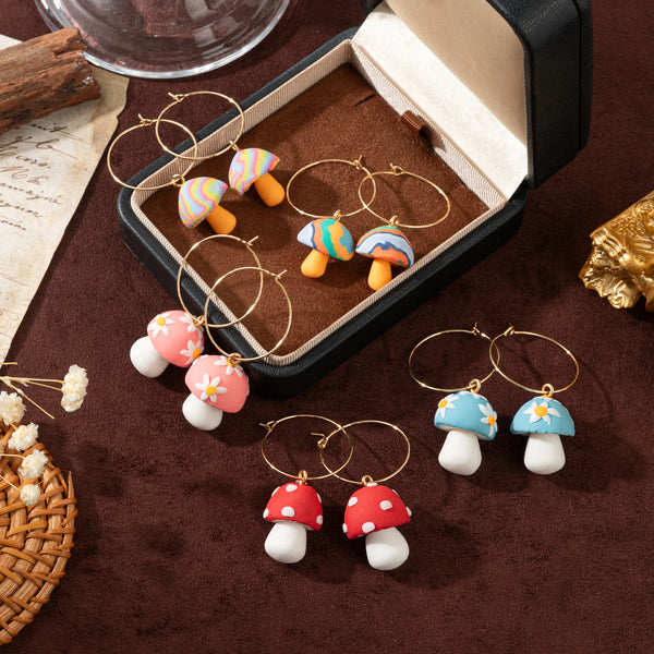 Niche Cute Retro Three Dimensional Drip Oil Copper Dopamine Mushroom Earrings Gold Plated Color Preserving