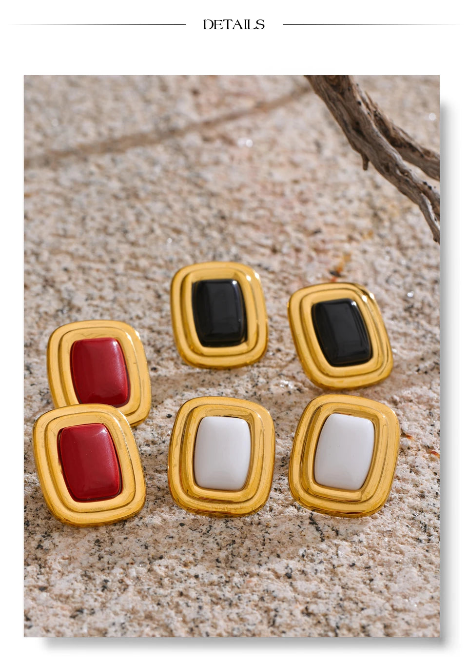 Black Natural Stone Geometric Earrings — Gold-Plated Stainless Steel with Natural Stone · PS1596