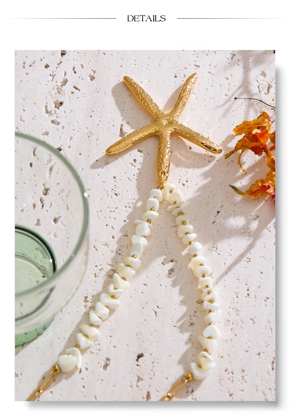 Shell star chain necklace in gold-plated stainless steel with shell.