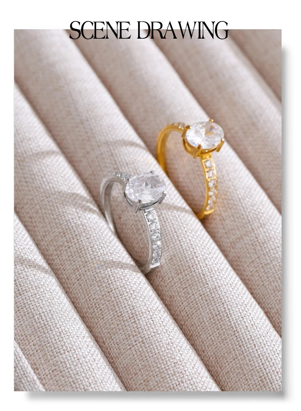 Cubic zirconia geometric ring in 18K gold-plated stainless steel with cubic zirconia.